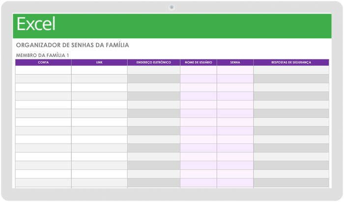 Modelo de Organizador de Senha Familiar