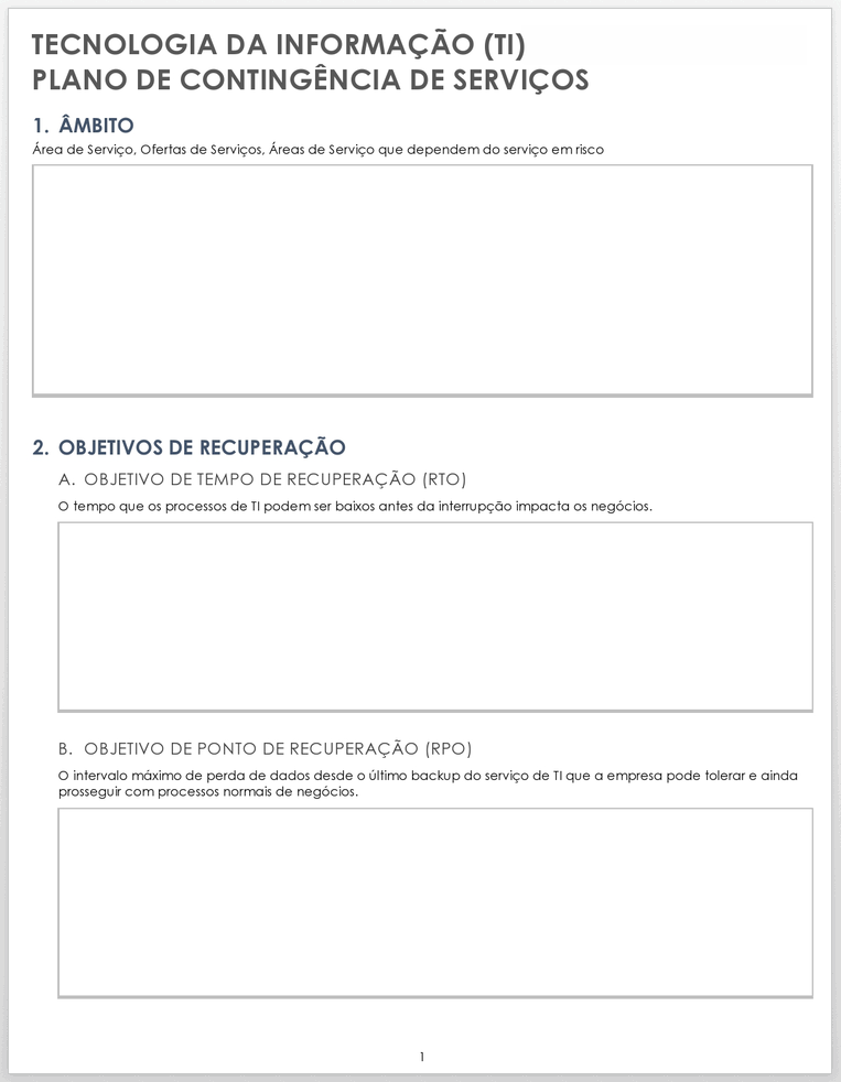 Plano de Contingência de Serviços de TI de Tecnologia da Informação