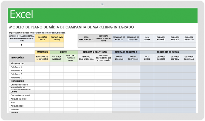 plano de mídia de campanha de marketing integrado