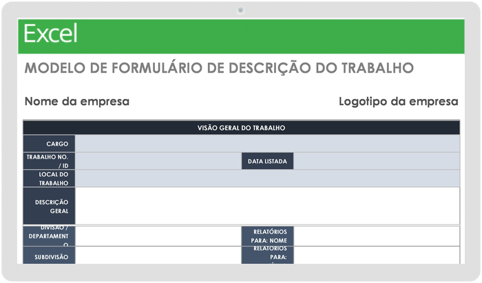 Modelo de formulário de descrição de trabalho