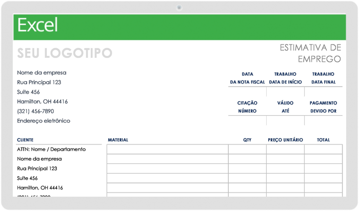 Modelo de estimativa de trabalho de trabalho