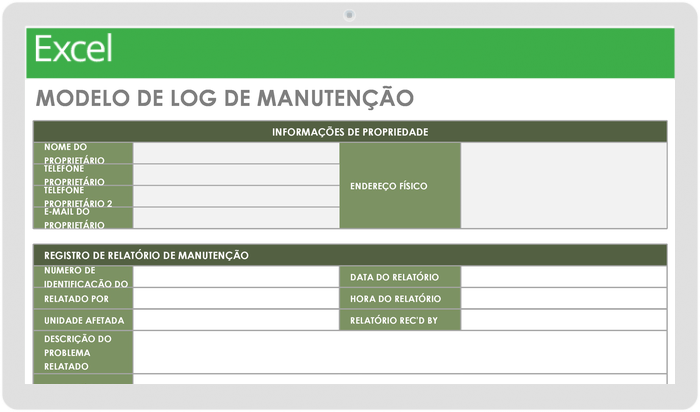  Modelo de registro de manutenção