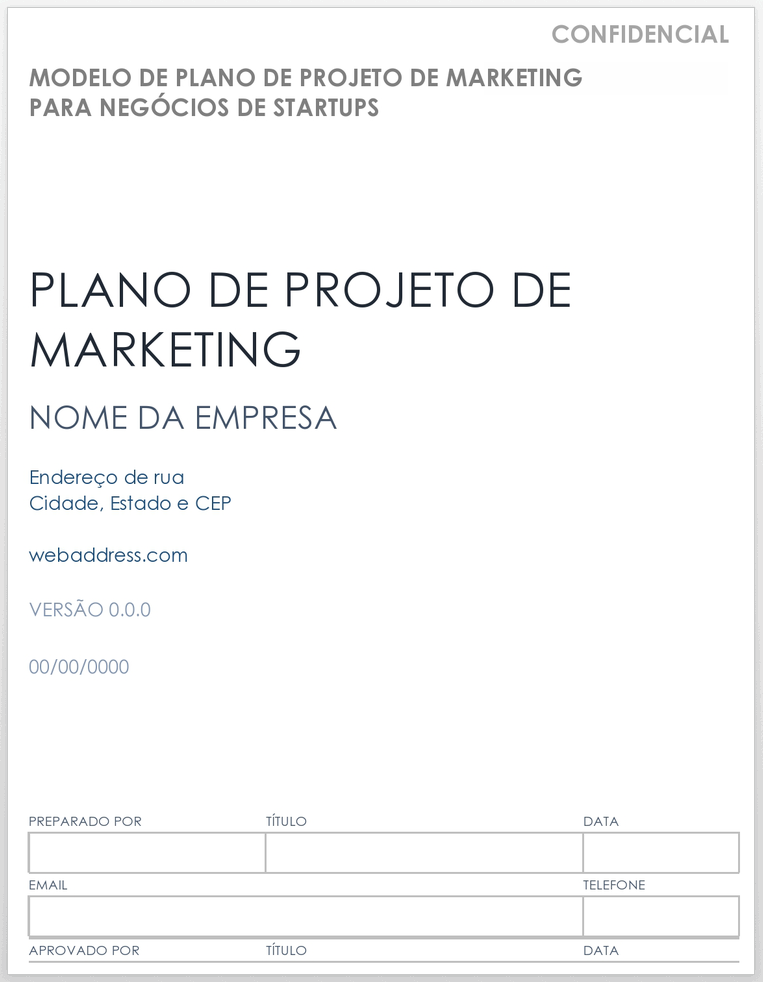 Modelo de Plano de Projeto de Marketing para Start Up Business