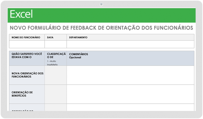 Formulário de feedback de orientação de novos funcionários