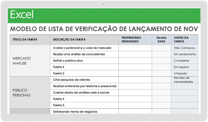 Lista de verificação de lançamento de novos produtos