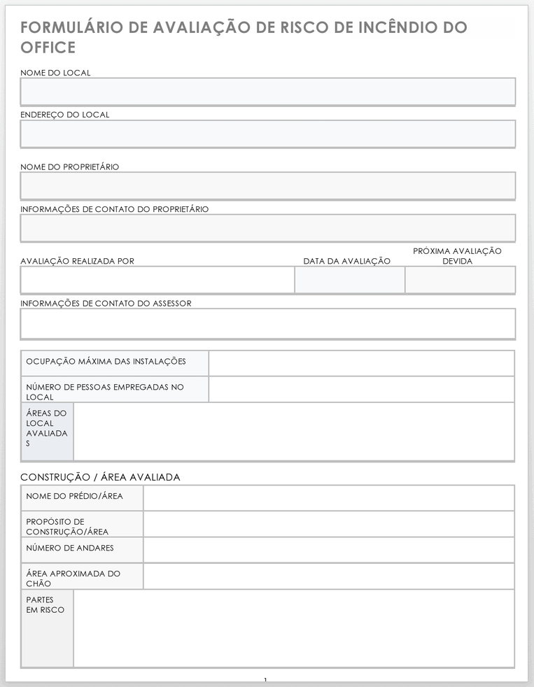 formulário de avaliação de risco de incêndio do escritório