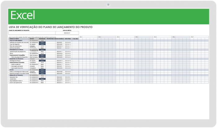 Lista de verificação do plano de lançamento do produto