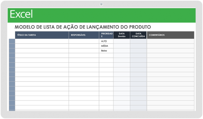 Lista de Tarefas do Lançamento do Produto