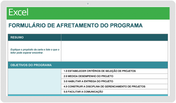 Formulário de Carta do Programa