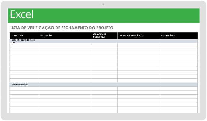 Modelo de lista de verificação de encerramento do projeto