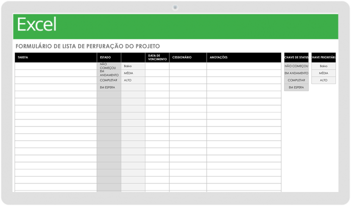 Modelo de Formulário de Lista de Pendências do Projeto