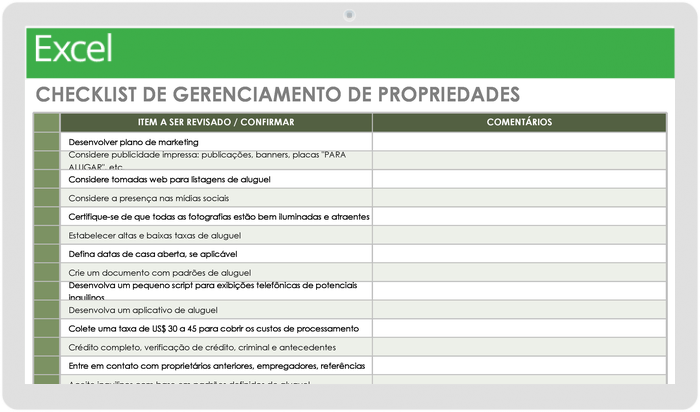 Modelo de lista de verificação de gerenciamento de propriedade