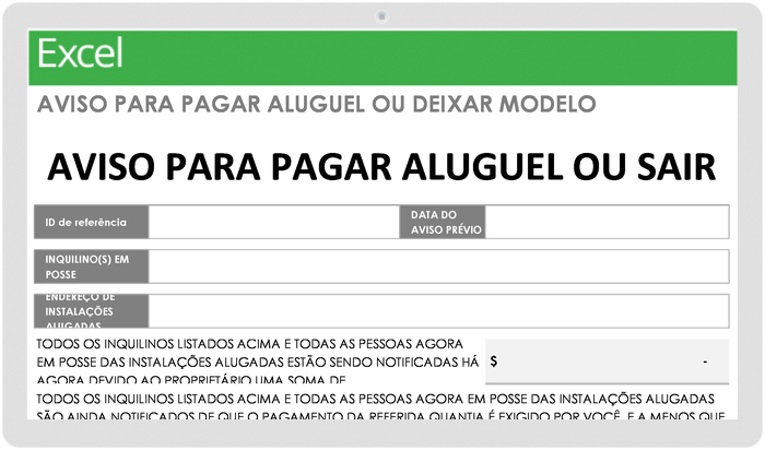 Modelo de Aviso de Pagamento de Aluguel ou Quit de Gerenciamento de Propriedade