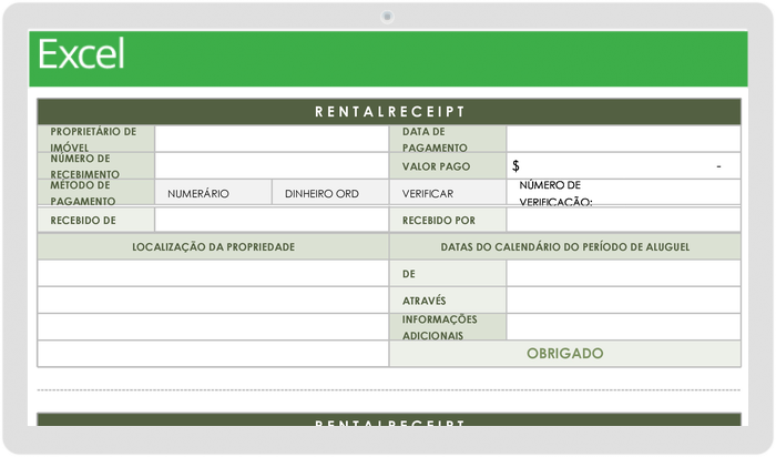 Modelo de recibo de aluguel de administração de propriedade