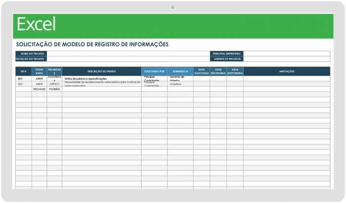 Registro de solicitação de informações