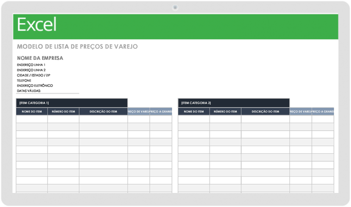 Modelo de Lista de Preços de Varejo