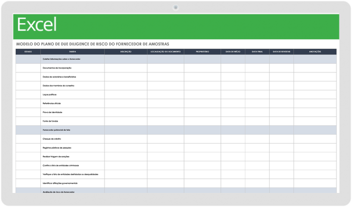 Exemplo de Plano de Diligência de Risco do Fornecedor