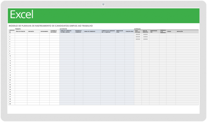 Modelo Simples De Planilha de Rastreamento de candidatos a emprego