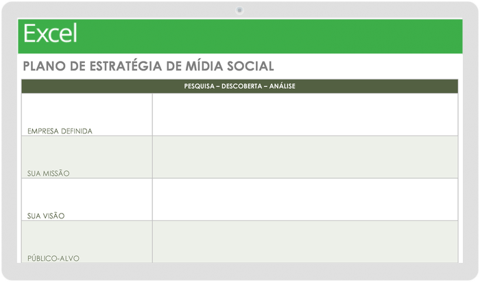 Modelo de plano de estratégia de mídia social