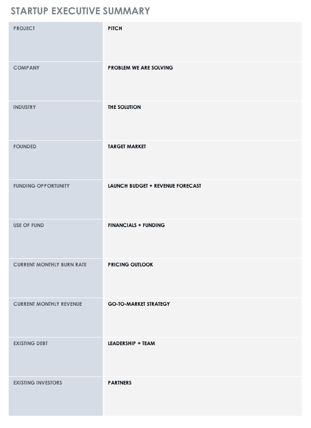 Startup Executive Summary Template