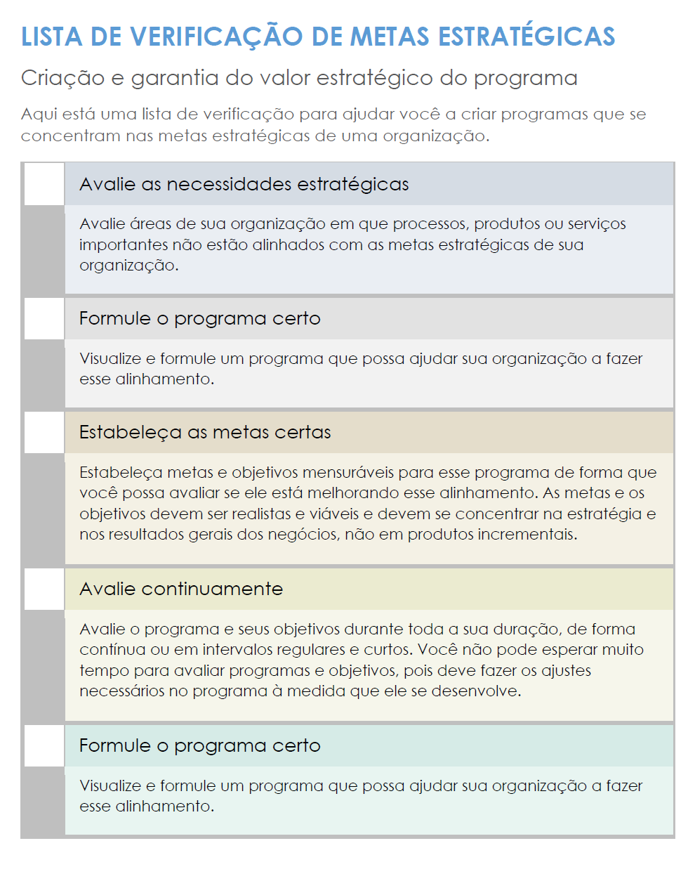 Lista de verificação de objetivos estratégicos