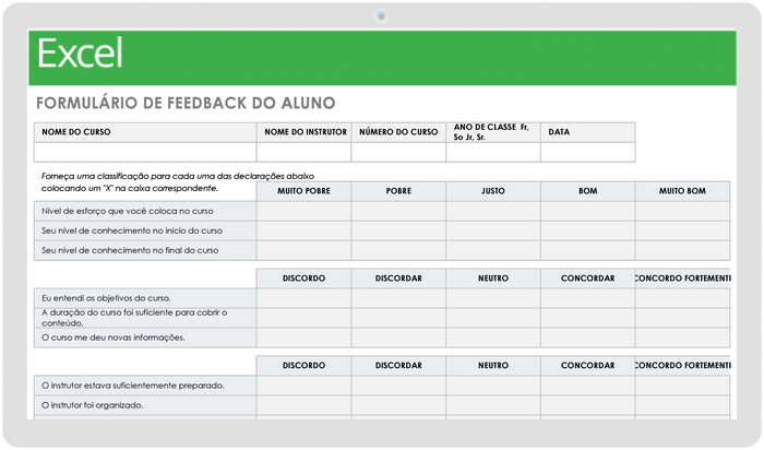 Modelo de Formulário de Feedback do Aluno