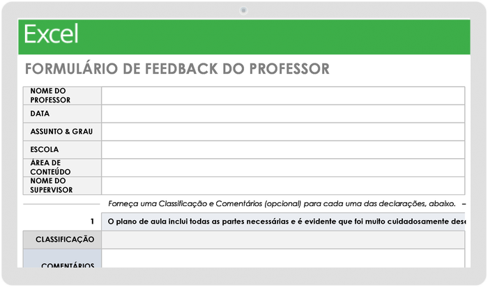 Modelo de Formulário de Feedback do Professor