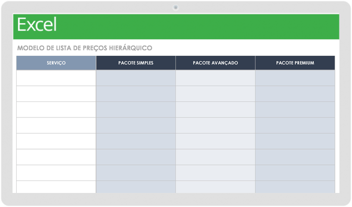 Modelo de lista de preços em camadas