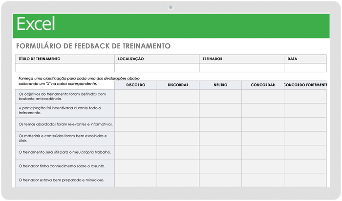 Formulário de feedback de treinamento