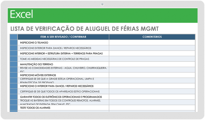  Modelo de Lista de Verificação de Gerenciamento de Propriedade de Aluguel de Férias