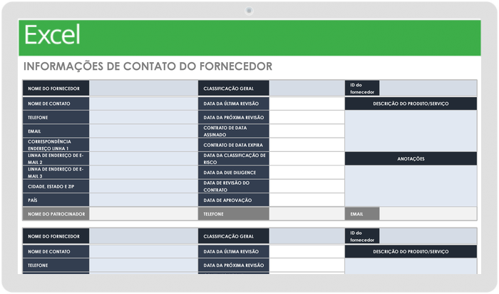 modelo excel de lista de contatos