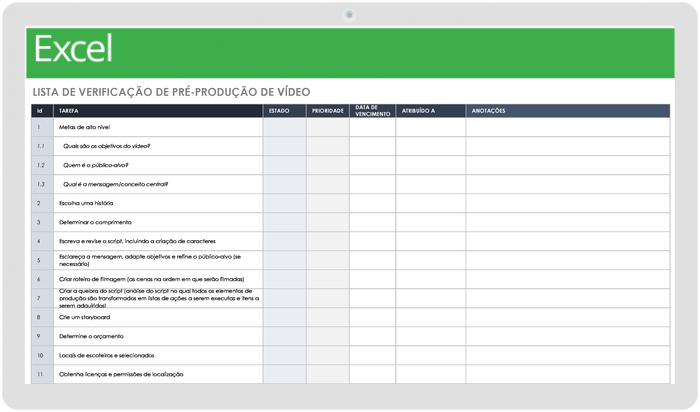  Modelo de lista de verificação de pré-produção de vídeo