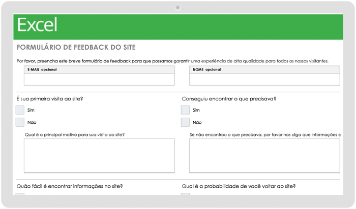 Modelo de formulário de feedback do site