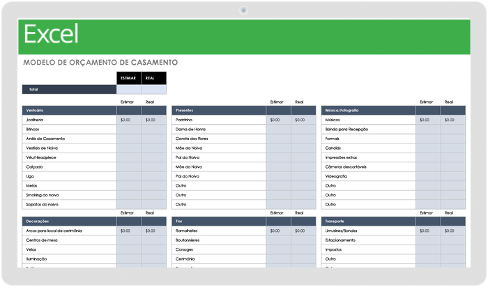 Modelo de orçamento de casamento