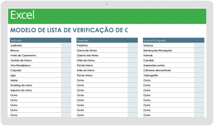 Modelo de lista de verificação de casamento