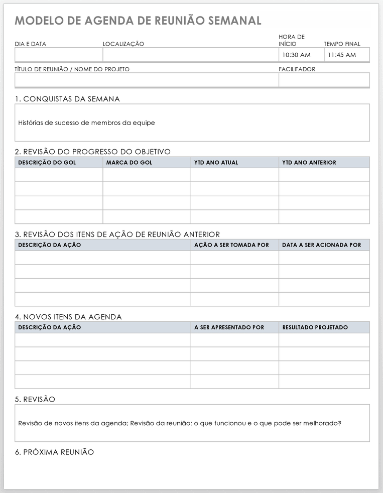 Modelo de Agenda de Reunião Semanal