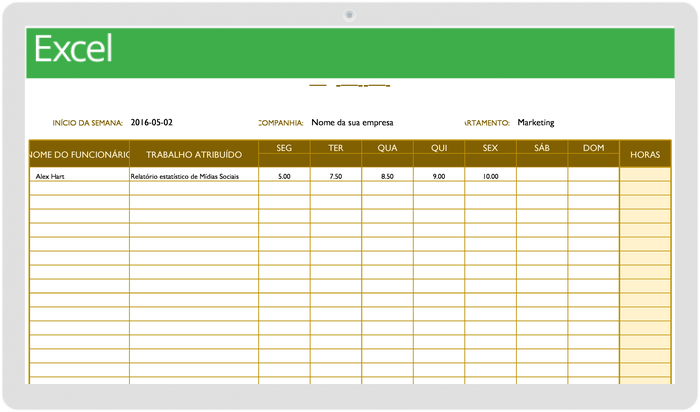 Modelo de horário de trabalho semanal