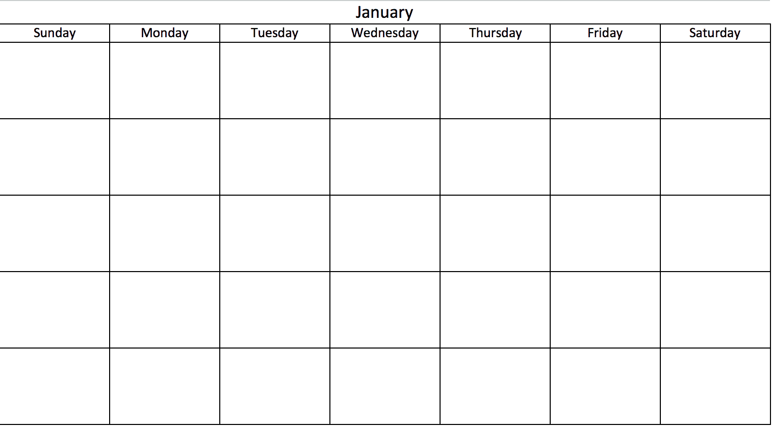 Blank No Dates Calendar in Excel