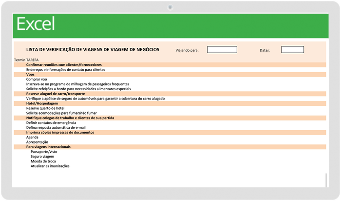 Modelo de Lista de Verificação de Viagem de Negócios