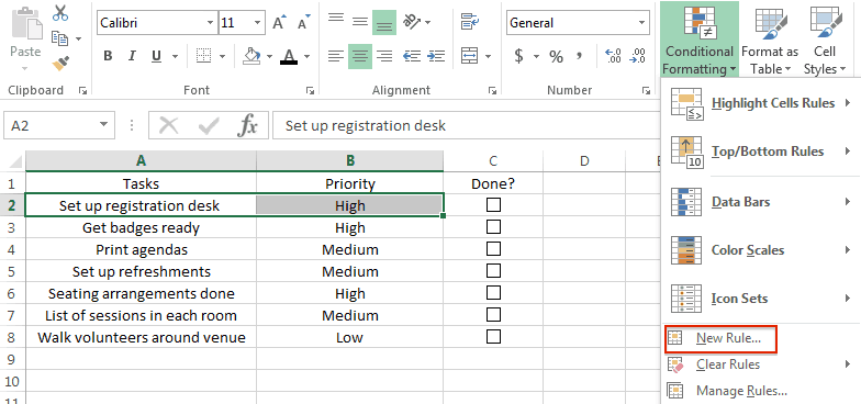 Formatação condicional no Excel