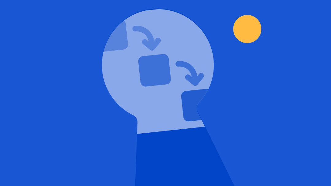 Uma série de etapas sequenciais vistas através de um buraco de fechadura