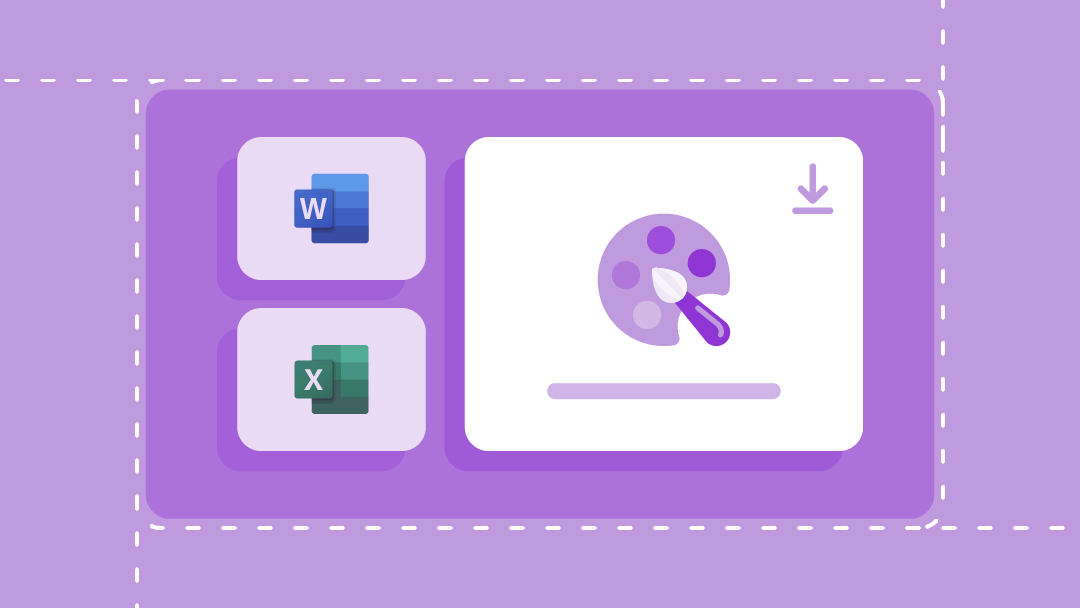 Ícones para baixar modelo em Microsoft Excel, Microsoft Word e Google Sheets
