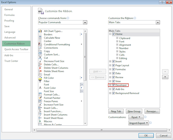 Faixa de opções do desenvolvedor no modelo de lista de tarefas no Excel
