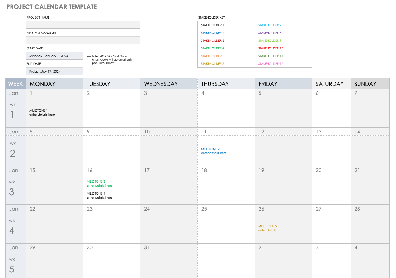 Modelos Gratuitos De Calendário De Projetos Smartsheet