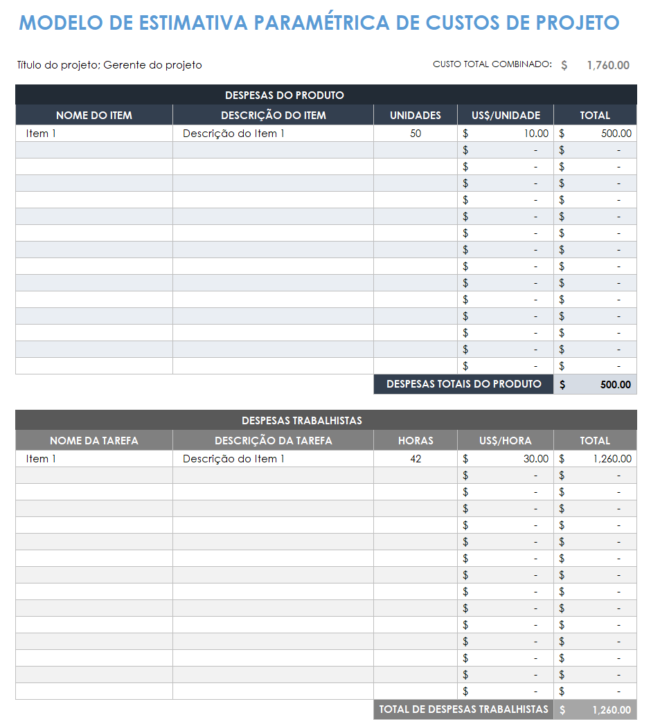 Modelos gratuitos de custos do projeto | Smartsheet