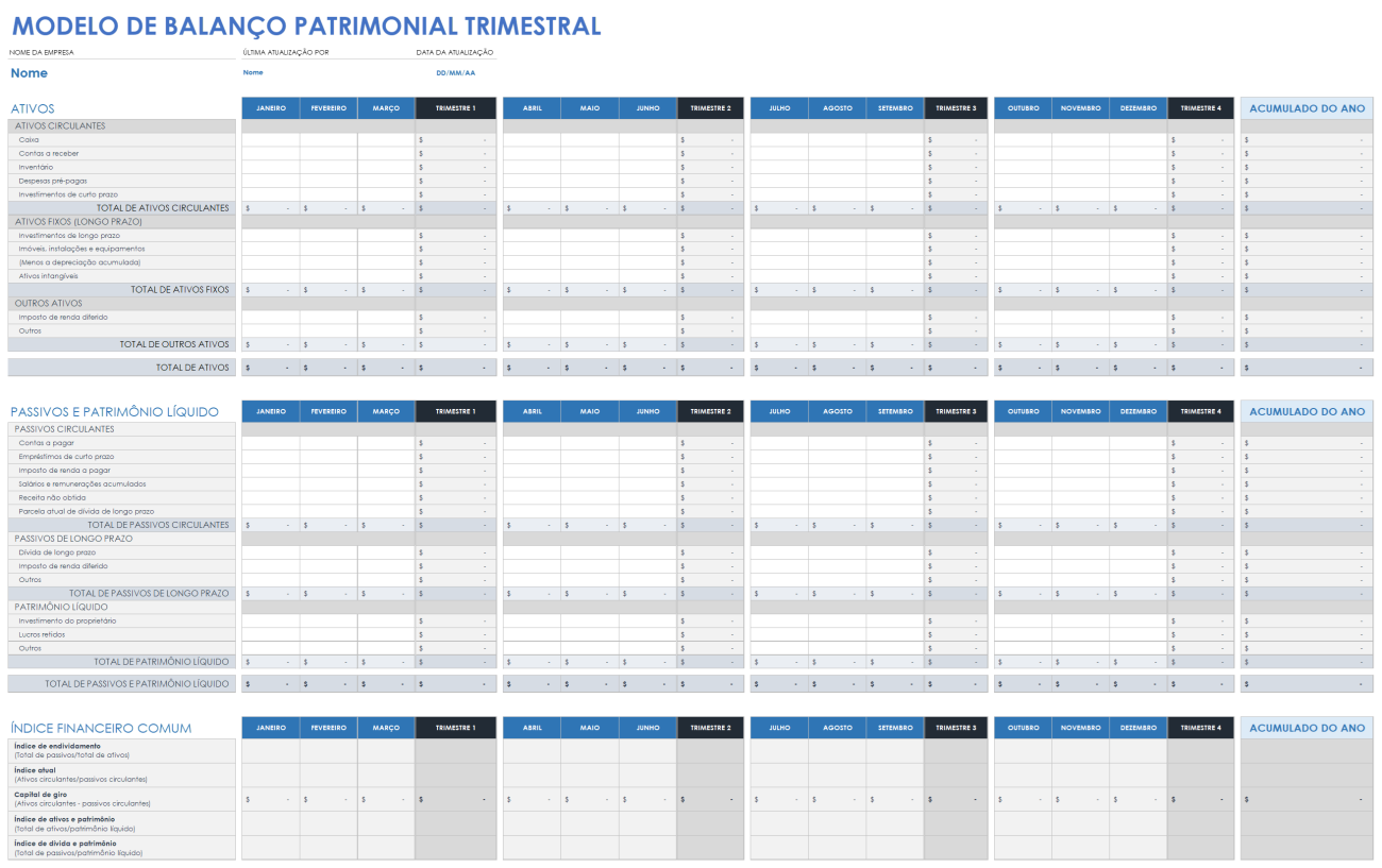 Modelos grátis de balanço patrimonial – Vários formatos | Smartsheet